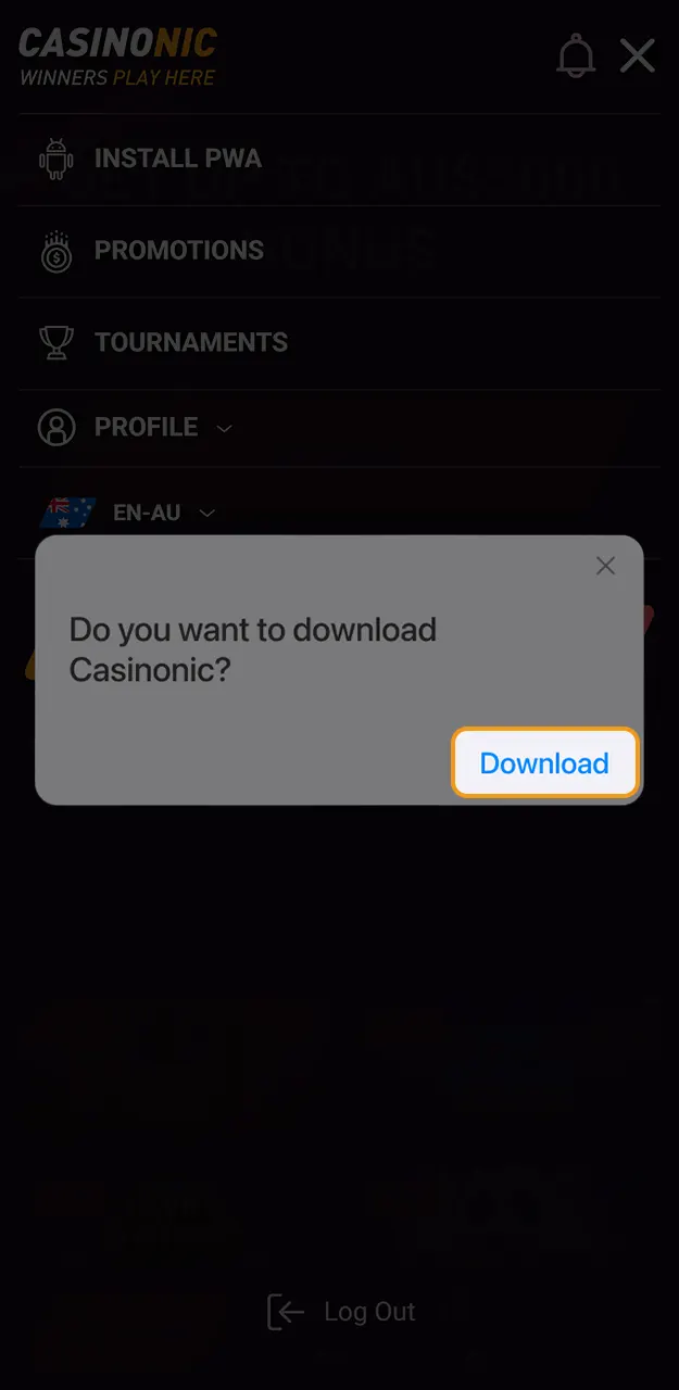Approve the system request to add the Casinonic iOS app to your phone.