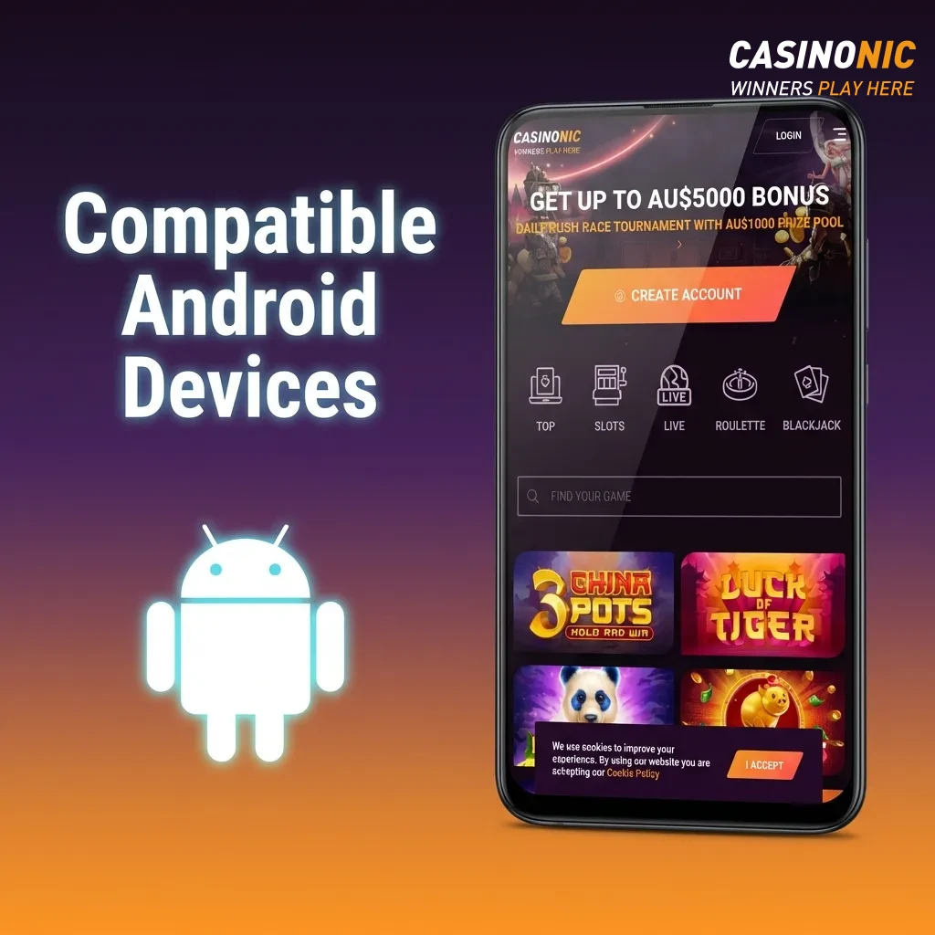 List of compatible Android devices including Samsung Galaxy, Google Pixel, Oppo, Xiaomi, and OnePlus models