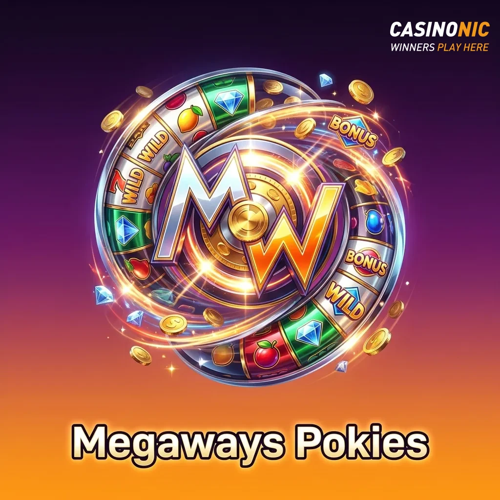 Slot machine reels with varying symbols demonstrating Megaways mechanics with multiple winning combinations displayed